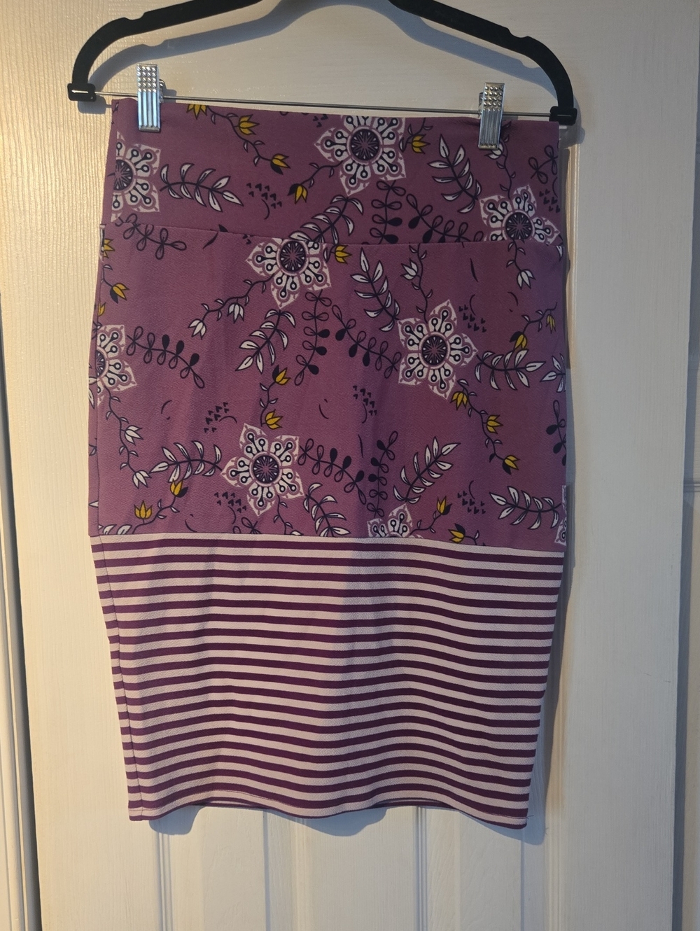 LuLaRoe Purple Floral & Stripe Pencil Skirt